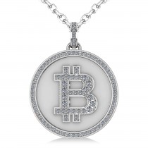 Large Diamond Bitcoin Pendant Necklace 18k White Gold (1.21ct)