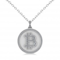 Large Diamond Bitcoin Pendant Necklace 18k White Gold (1.21ct)