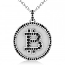 Large Black Diamond Bitcoin Pendant Necklace 18k White Gold (1.21ct)