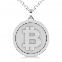 Large Cryptocurrency Bitcoin Pendant Necklace 18k White Gold