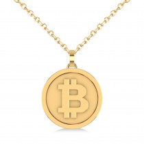 Large Cryptocurrency Bitcoin Pendant Necklace 18k Yellow Gold