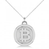 Medium Cryptocurrency Bitcoin Pendant Necklace 18k White Gold