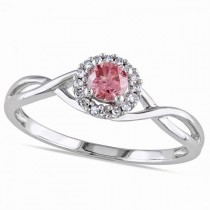 Pink & White Diamond Halo Engagement Ring 14k White Gold (0.40ct)