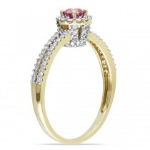 Pink & White Diamond Halo Engagement Ring 14k Yellow Gold (0.78ct)