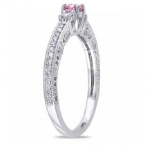 Pink & White Diamond Three Stone Engagement Ring 14k Gold (0.50ct)