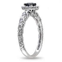 Blue & White Diamond Halo Engagement Ring 14k White Gold (0.50ct)