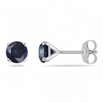 Blue Diamond 4 Prong Stud Earrings 14k White Gold (1.00ct)