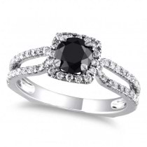 Black & White Diamond Euro Shank Engagement Ring 14k Gold (1.20ct)