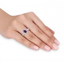 Lab Alexandrite & Diamond Oval Engagement Ring 14k White Gold (1.01ct)