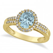 Aquamarine & Diamond Oval Engagement Ring 14k Yellow Gold (1.01ct)