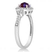 Lab Alexandrite & Diamond Diamond Halo Engagement Ring 14k White Gold (1.01ct)