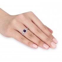 Lab Alexandrite & Diamond Diamond Halo Engagement Ring 14k White Gold (1.01ct)