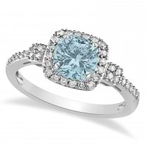 Aquamarine & Diamond Diamond Halo Engagement Ring 14k White Gold (1.01ct)