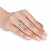 Aquamarine & Diamond Diamond Halo Engagement Ring 14k White Gold (1.01ct)