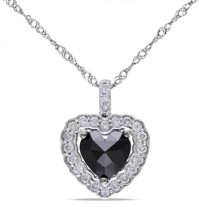 Black & White Diamond Heart Pendant Necklace 14k White Gold 1.00ct