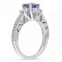 Diamond & Tanzanite Three Stone Engagement Ring 14k White Gold 1.50ct