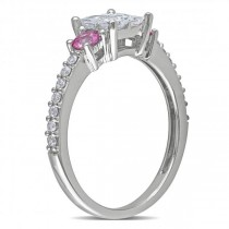 Diamond & Pink Sapphire Three Stone Engagement Ring 14k Gold (0.87ct)