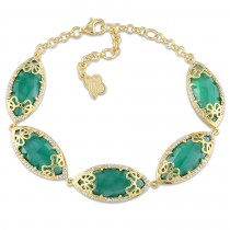 Marquise Green Onyx & Diamond Bracelet Yellow Silver (15.87ct)