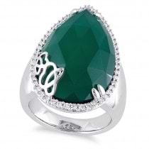 Pear Green Onyx & Diamond Fashion Ring Sterling Silver (12.87ct)