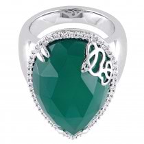 Pear Green Onyx & Diamond Fashion Ring Sterling Silver (12.87ct)