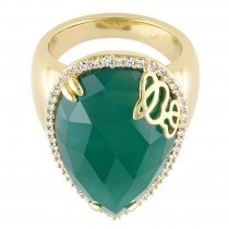 Pear Green Onyx & Diamond Fashion Ring Yellow Sterling Silver (12.88ct)