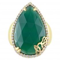 Pear Green Onyx & Diamond Fashion Ring Yellow Sterling Silver (12.88ct)