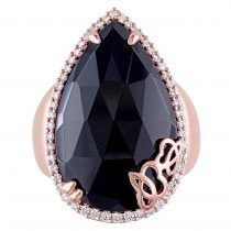 Pear Black Onyx & Diamond Fashion Ring Pink Sterling Silver (12.88ct)