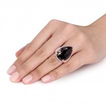 Pear Black Onyx & Diamond Fashion Ring Pink Sterling Silver (12.88ct)