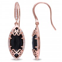 Marquise Black Onyx & Diamond Earrings Pink Sterling Silver (6.45ct)