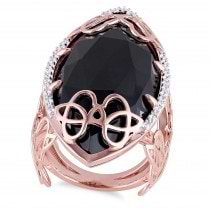 Marquise Black Onyx & Diamond Fashion Ring Pink Silver (25.30ct)