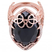 Marquise Black Onyx & Diamond Fashion Ring Pink Silver (25.30ct)