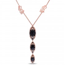 Marquise Black Onyx & Diamond Necklace Pink Sterling Silver (22.05ct)