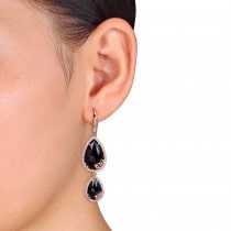 Pear Black Onyx & Diamond Dangle Earrings Pink Sterling Silver (17.95ct)