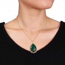 Pear Green Onyx & Diamond Necklace Yellow Sterling Silver (24.73ct)