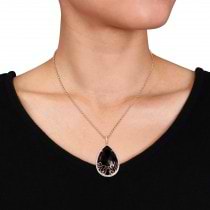 Pear Black Onyx & Diamond Necklace Pink Sterling Silver (23.43ct)