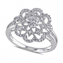 Diamond Round Floral Fashion Ring 14k White Gold (0.30ct)