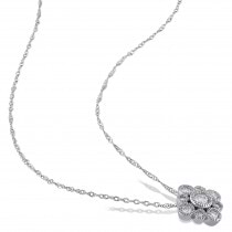 Diamond Round Vintage Pendant Necklace 14k White Gold (0.30ct)