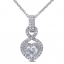 Diamond Heart & Round Twisted Pendant Necklace 14k White Gold (0.63ct)
