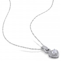 Diamond Heart & Round Twisted Pendant Necklace 14k White Gold (0.63ct)