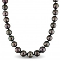 Round Black Tahitian Pearl Strand Necklace 14k White Gold (11-13mm)
