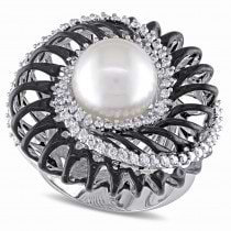 Diamond & South Sea Pearl Statement Ring 18k White Gold (10.5-11 mm)