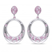 Pink Sapphire & Diamond Fashion Earrings 14k White Gold (6.80ct)