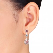 Pink Tourmaline, Aquamarine & Diamond Earrings 14k Rose Gold (7.50ct)