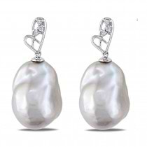 Diamond & Freshwater Pearl Baroque Earrings 14k White Gold (12-13mm)