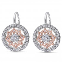 Diamond Circle Floral Leverback Earrings 14k Two Tone Gold (0.49ct)
