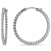 Diamond Accented Medium-Sized Hoop Earrings 14k White Gold (1.75ct)