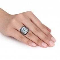Aquamarine & Black & White Diamond Ring 14k White Gold (7.25ct)