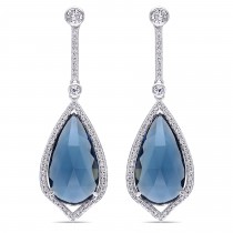 Pear Blue Topaz & Diamond Fashion Earrings 14k White Gold (24.00ct)