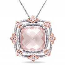 Cushion Morganite & Diamond Fashion Pendant 14k White Gold (11.30ct)
