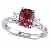 Cushion Pink Tourmaline & Diamond Fashion Ring 14k White Gold (2.38ct)